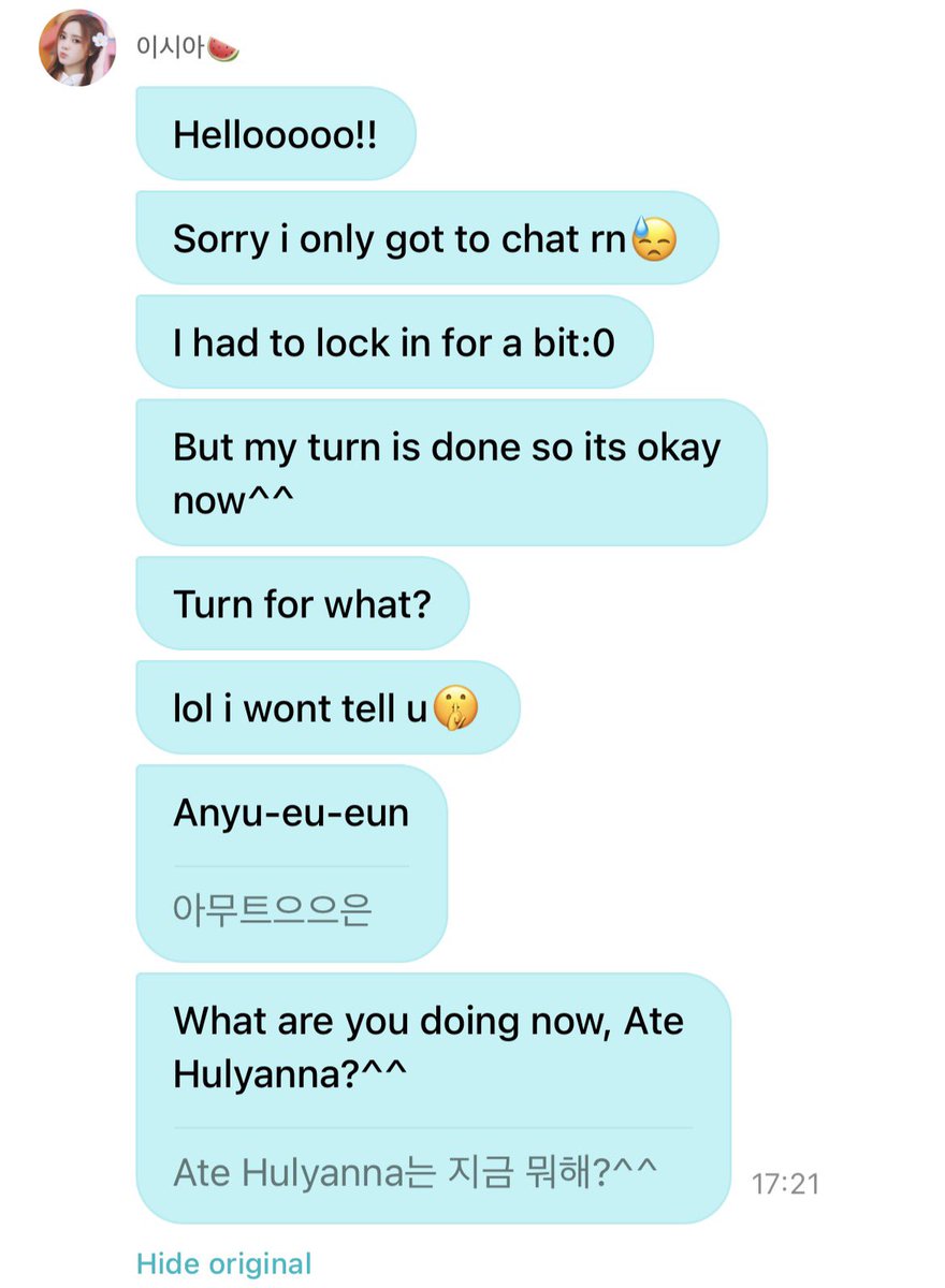 Hulyannnna's tweet photo. ^082426^ Elisia wvdm update 📧

🐰: Hellooooo!!
🐰: Sorry i only got to chat rn 😓
🐰: I had to lock in for a bit :0
🐰: But my turn is done so its okay now^^
🐰: Turn for what?
🐰: lol i wont tell u 🤫
🐰: Anyways
🐰: What are you doing now, Ate Hulyanna?^^ https://t.co/VSW9FWnUwe