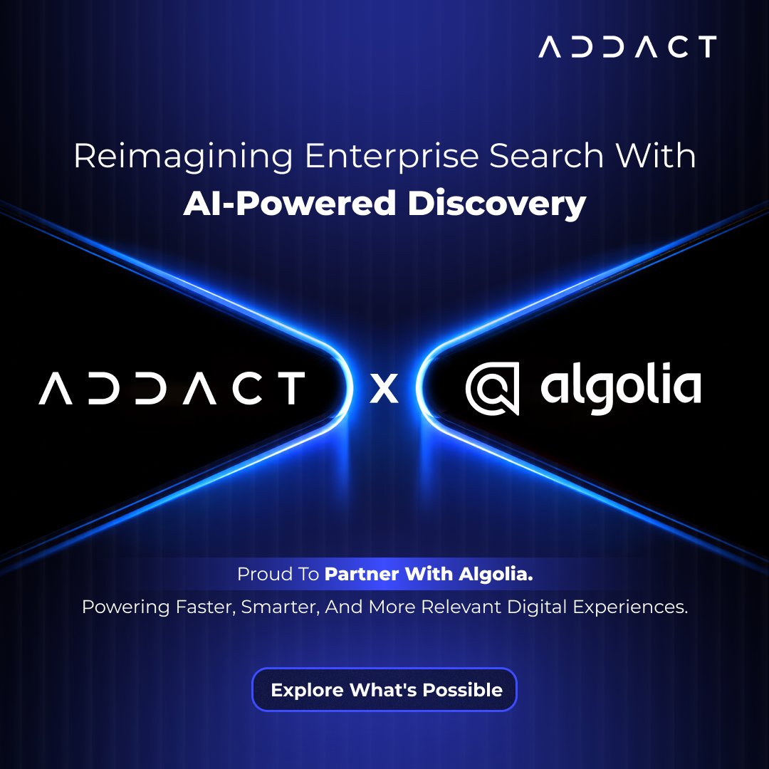 AddactTech's tweet photo. Algolia × Addact. Our partnership combines Addact’s digital experience expertise with Algolia’s powerful search capabilities to help businesses deliver faster, smarter, and more relevant search experiences. #Addact #Algolia #SiteSearch #StrategicPartnership #EnterpriseSearch https://t.co/AJojwoWEKi