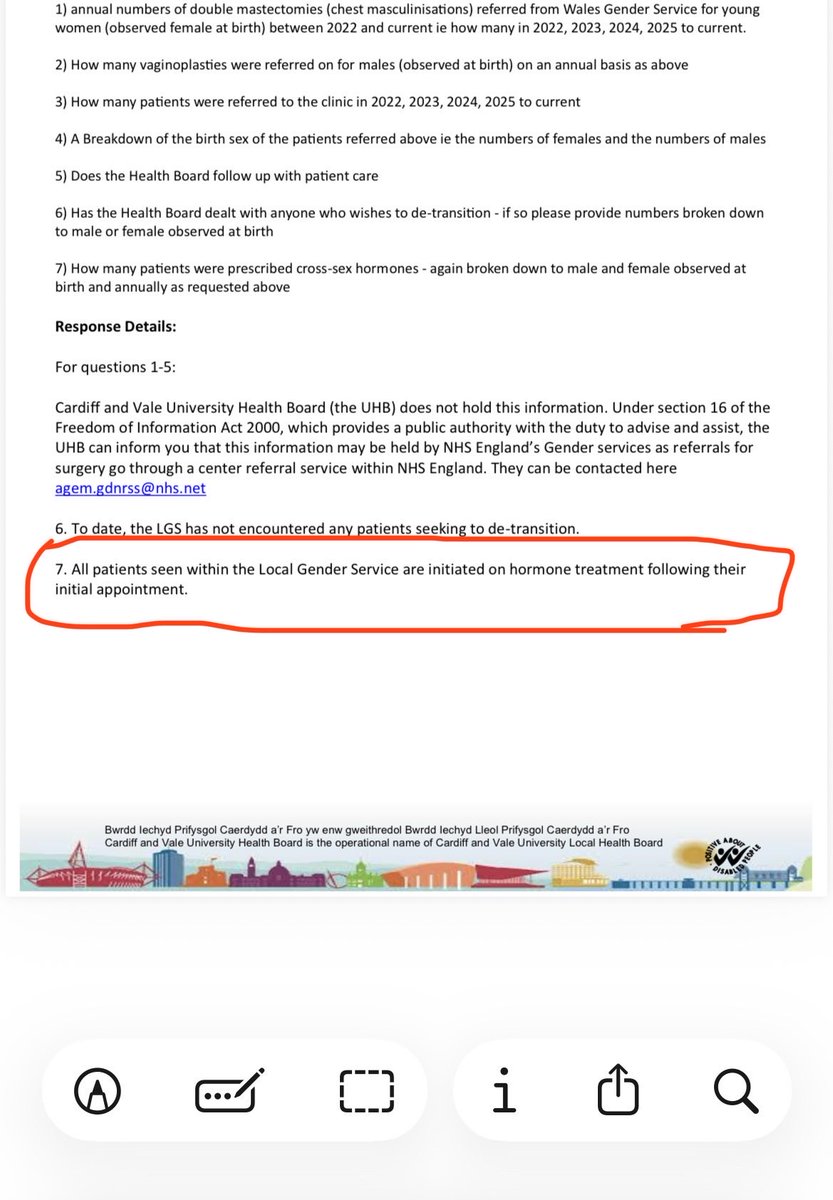 Brendathemighty's tweet photo. @BinTheBill_ FOI reply from Welsh GIDS - EVERY patient who is seen by them, is put on cross-sex hormones after the FIRST visit - now that is conversion - no time to talk, question or understand - evil https://t.co/nHmgM5O9zF