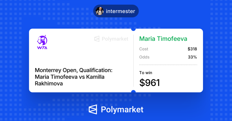 intermester69's tweet photo. I don't know what's happening, I've never seen anything like this before, there are no words for this, in the final set from 0-5 down!!!!! Timofeeva turns the game around and wins after a tie break😃🙏🙏
My night bet at @Polymarket 
#wta #monterrey https://t.co/dcjjQTUP5V