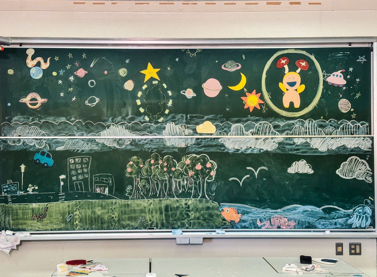 eihyouri's tweet photo. 大地の芸術祭 NAP・日藝ワークショップ2026 ＠奴奈川キャンパス
「黒板アートでアニメを作ろう」
8月17日（月）ご参加いただいた皆様、本当にありがとうございました‼️みんなで力を合わせた作品がアニメに！もう間も無く公開ですので、お待ちください🏫🎨📸✨✨
#越後妻有 #日藝 #映画学科 #奴奈川 https://t.co/mfPoEs4uTM
