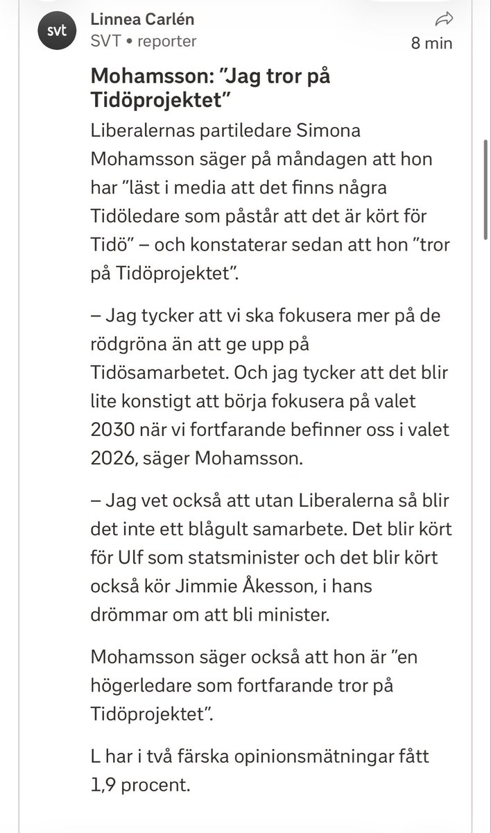 EDovren's tweet photo. Kört utan L? 

Liberalerna 1,9% är mindre än vad mätningars avvikelse är ur ett blockperspektiv, brukar vara

Vill man stoppa högern från att driva en familjevänlig politik och få högern att driva annan progressiv politik som könstillhörighetslagen. Då ska du rösta L, annars inte https://t.co/KYv222sq7Z