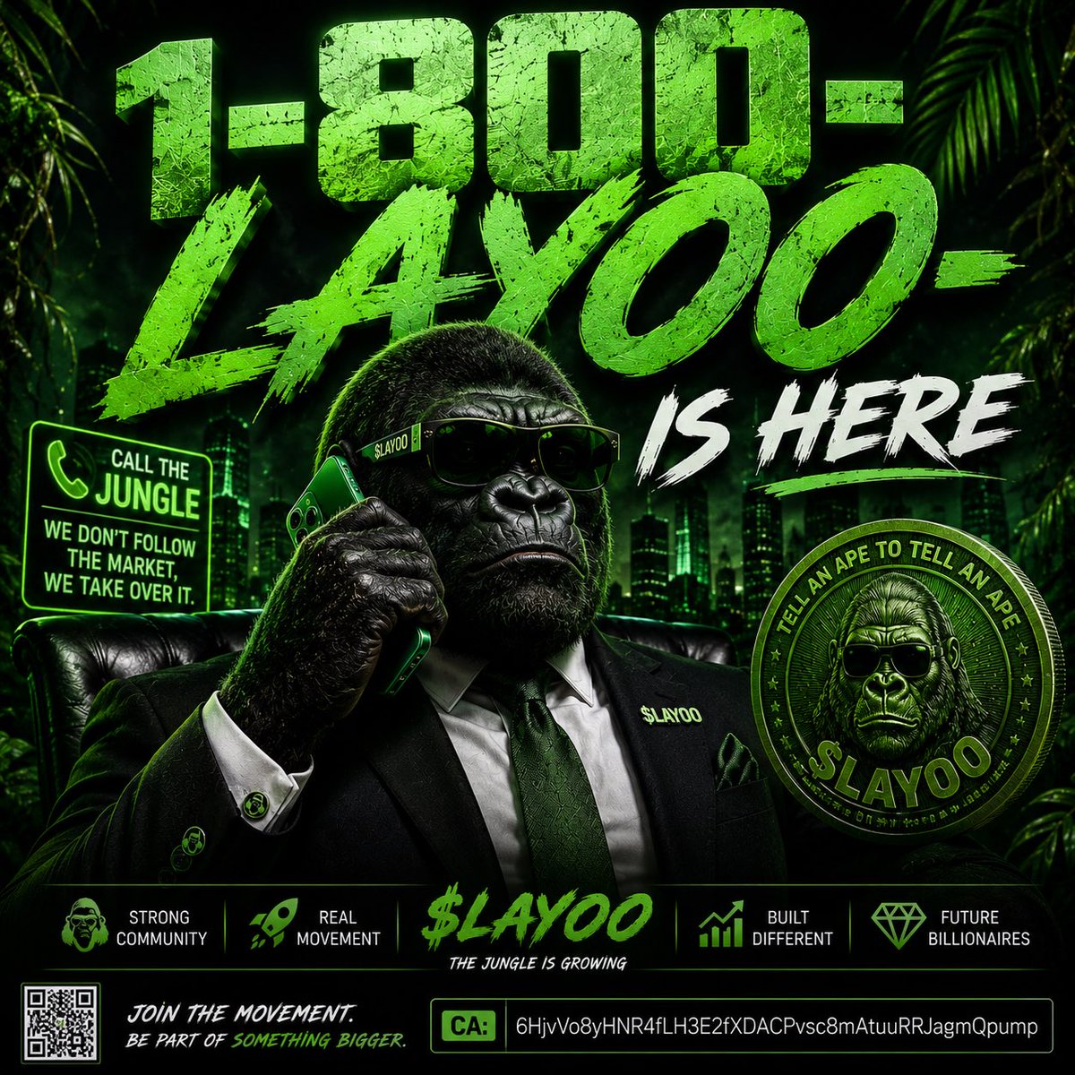 KillaMoeShiesty's tweet photo. 📞🦍 1-800-LAYOO IS HERE.
Not a number, it’s a movement. The jungle know what time it is. 💚

CA: $Layoo https://t.co/P07D1pHKwF