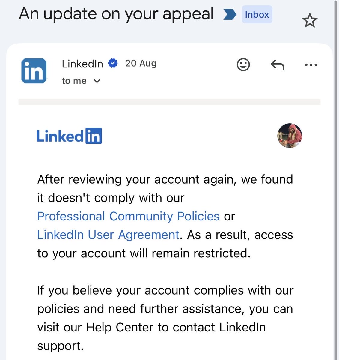 FatangNakul's tweet photo. @LinkedIn @LinkedInHelp i remains restricted even after I submitted the government ID you requested &amp; completed the appeal process. Your response only says I violated “Professional Community Policies” or the “User Agreement.”

What EXACT policy did I violate? Can you be specific? https://t.co/knJ4dJzxLt