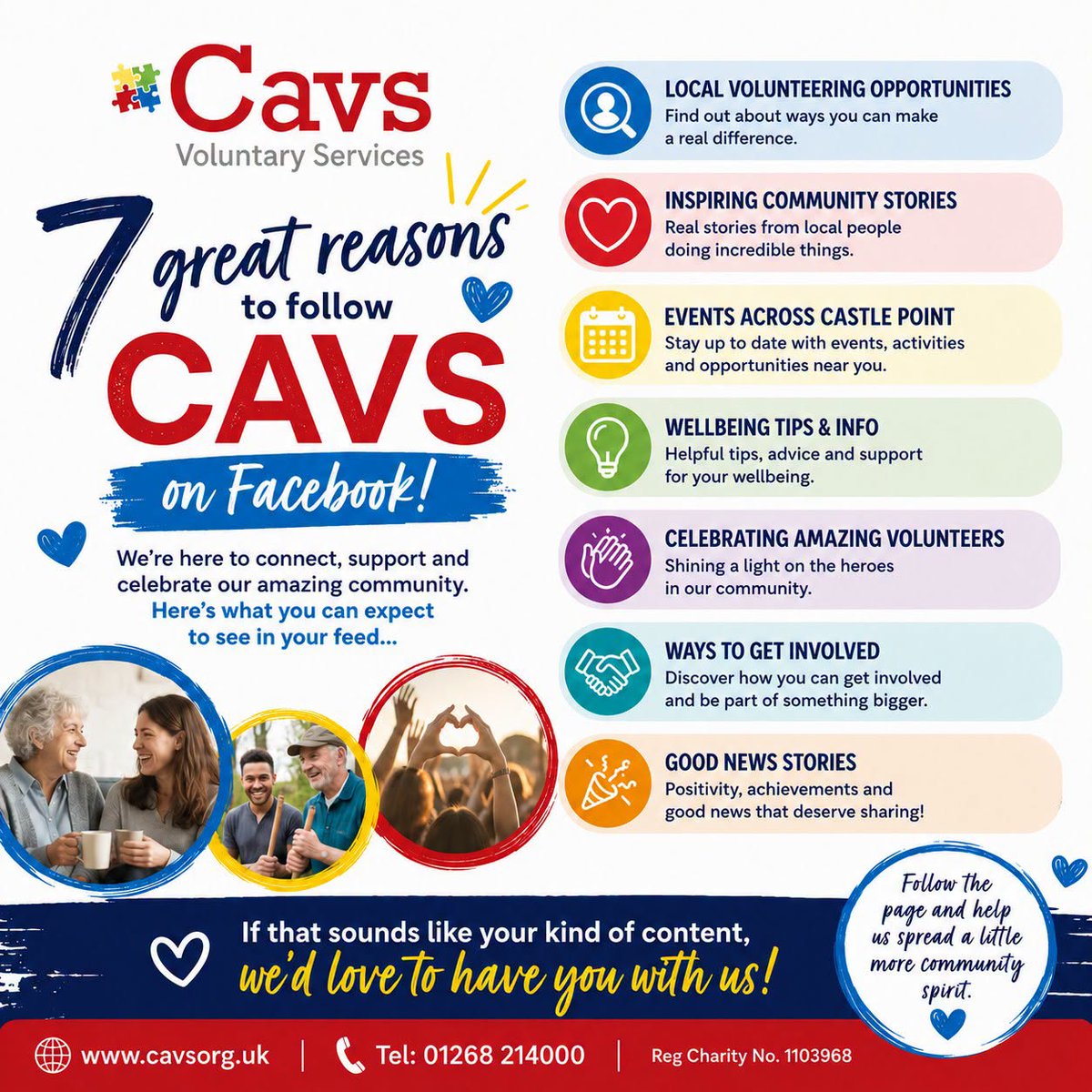 CastlePointAVS's tweet photo. 💙 Wondering why you should follow CAVS Voluntary Services?

Here's what you'll see in your feed...
✅ Local volunteering opportunities
❤️ Inspiring community stories
📅 Events happening across Castle Point
💡 Wellbeing tips and useful information
👏 Celebrating amazing volunteers
🤝 Ways to get involved in your local community
🎉 Good news stories that deserve sharing

If that sounds like your kind of content, we'd love to have you with us.

Follow the page and help us spread a little more kindness and community spirit. 💙
#communitymatters #volunteeringmatters #kindnessmatters