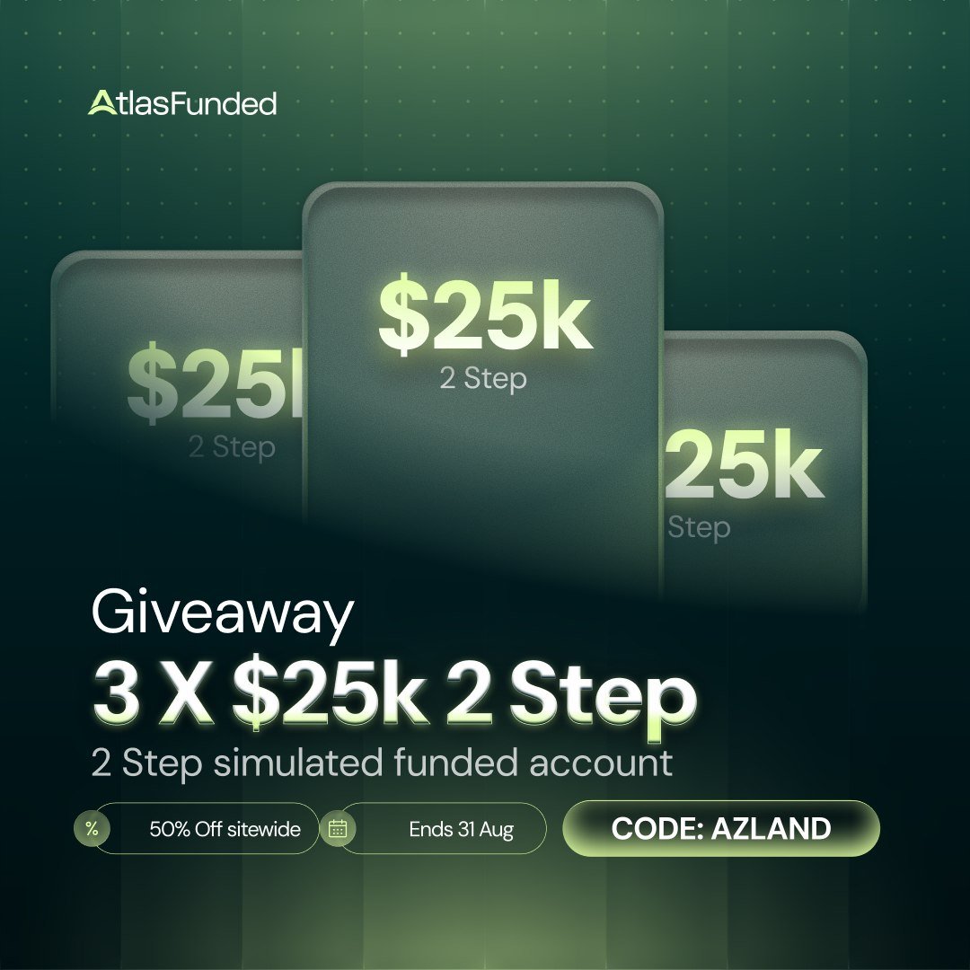 abumanap10's tweet photo. GIVEAWAY! 🎉

3 x $25K 2-Step accounts 

To enter:

- Follow: @LAntonioAF @atlasfunded @atlas_futures

- Like + RT + Tag 3 traders

Winners in 7 days.

Bonus: AZLAND is 50% off sitewide, and I'm gifting a $50K Instant to one person who picks up an account this week

Good luck 💚 https://t.co/QcQDEHVsWS