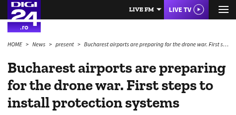 Daractenus's tweet photo. The Romanian authorities have began the process of equipping Bucharest’s two largest international airports with systems capable of detecting, tracking, and shooting down drones. https://t.co/K26t4DhVUl