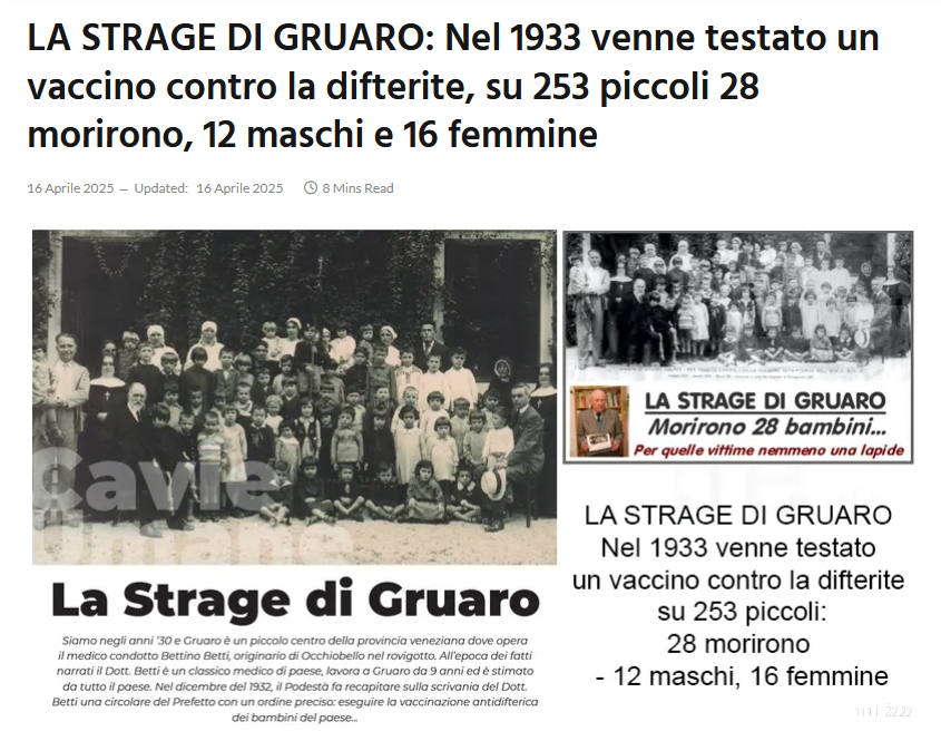 FabioFranchi1's tweet photo. Tra i bambini salvati dalla vaccinazione antidifterica, è opportuno ricordare quei 28 di Gruaro. https://t.co/p6lqRBfDx7
