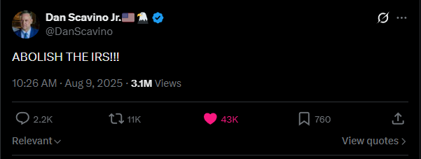 TheRealDogbert's tweet photo. @zoloparty @Juliedonuts He's mentioned it more than once and so has Scavino. I've been expecting it for years, merely on the basis that it's unconstitutional. I haven't given up yet.😂 The abolition of income tax, although important, is only the beginning. Much more to come after that. https://t.co/cWweRorUgb
