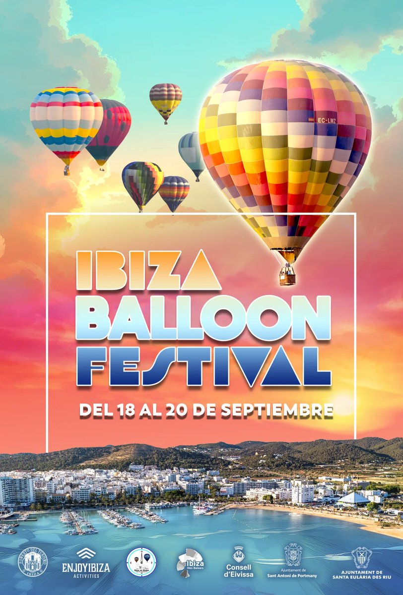 TurismeBalears's tweet photo. Del 18 al 20 de septiembre, Ibiza vivirá por segunda vez la magia del Ibiza Balloon Festival 🎈

Durante tres días, residentes y visitantes podrán disfrutar de un programa visual gratuito que reunirá a diversos equipos internacionales de globos aerostáticos y que combina amaneceres espectaculares, actividades familiares y una gran fiesta final bajo las estrellas.