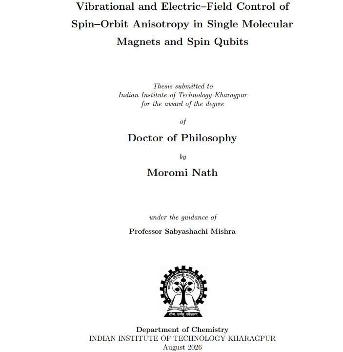 MoromiNath4's tweet photo. The endgame is appearing closer, and very grateful for this journey. Title upgradation to Dr. is in process, finally!!! Synopsis done, thesis submitted💫
#PhD #Thesis #computationalchemistry #molecularmagnetism https://t.co/yliYl682Fy