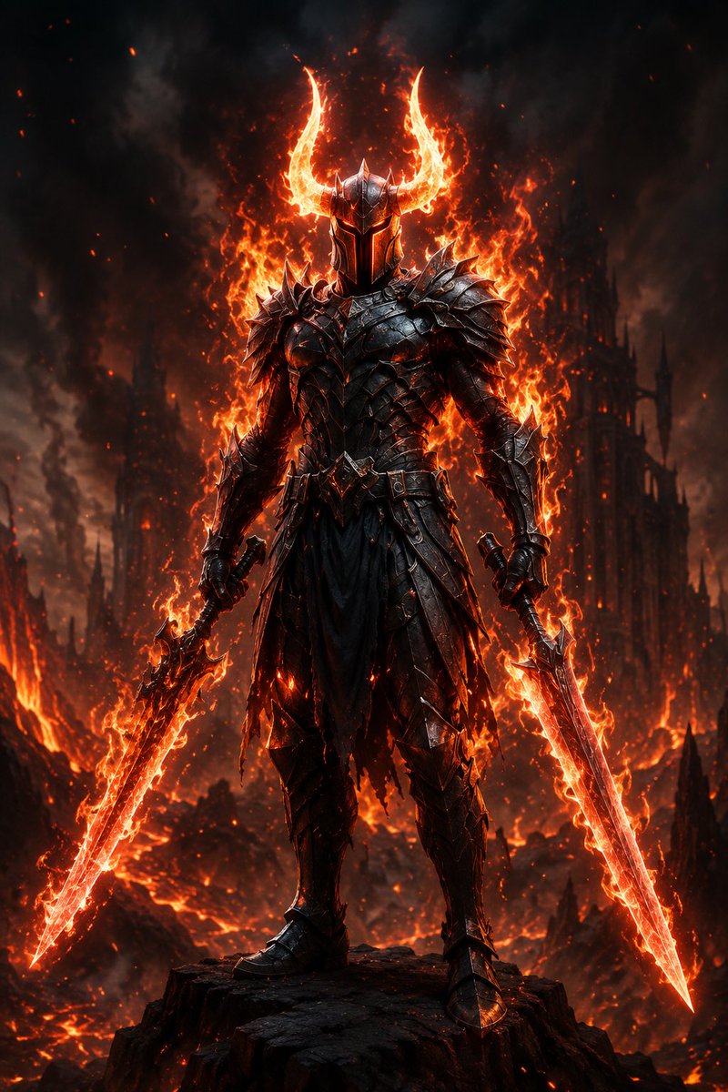 RoomEmpire's tweet photo. Knight from Hell
Cloaked in blackened, jagged plate that radiates heat, the Knight from Hell rises with flaming horns of pure inferno, dual blades of living fire gripped in both hands. https://t.co/cTUjV1Rndl