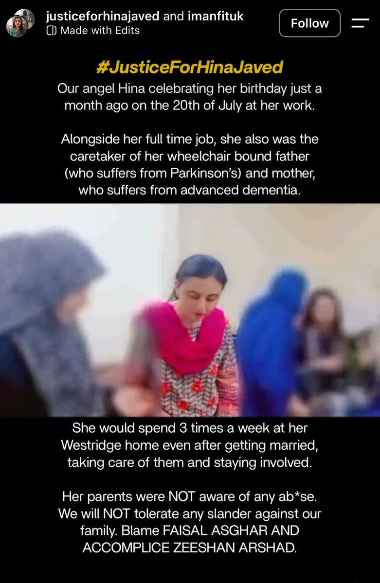 RehamKhan1's tweet photo. Hina Javed had a Masters in Mathematics.
This was her first marriage.
In July she turned 45
A carer for two elderly parents with debilitating conditions &amp; the sort of girl who never forgot anyone’s birthdays. https://t.co/8F4eCsDwbX