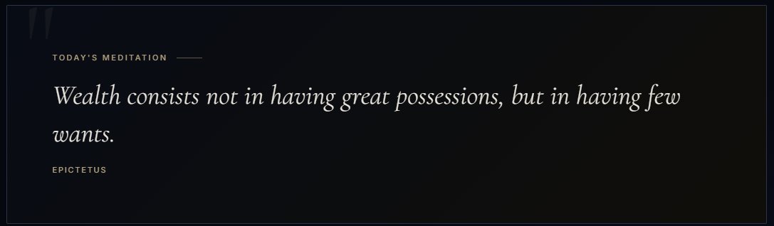 quietstrengthme's tweet photo. Today's meditation:
"Wealth consists not in having great possessions, but in having few wants."

- Epictetus https://t.co/GIDHkdAFUy