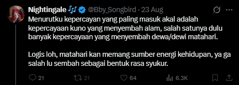 erlanishere's tweet photo. Padahal nyembah matahari sudah dibantah Al-Qur'an pakai logika Nabi Ibrahim. Lihat Surah al-An'am ayat 78, saat beliau lagi proses mencari Tuhan.

Pas dia mikir matahari itu tuhan, kemudian dia mikir:
"Tuhan kok bisa tenggelam? kalo lagi malam berarti tuhannya ilang? ninggalin kita semua?"

Di zaman modern malah makin jelas matahari itu bukan tuhan, entar 5 miliar lagi pas matahari hancur, berarti tuhannya mati? Justru Tuhan itu yang menciptakan matahari, bulan, dan semuanya, yang dengannya manusia bisa memperoleh rezeki.

Si paling ateis ternyata ga logis-logis amat. Pikirannya gak jauh beda sama penyembah berhala zaman dulu.