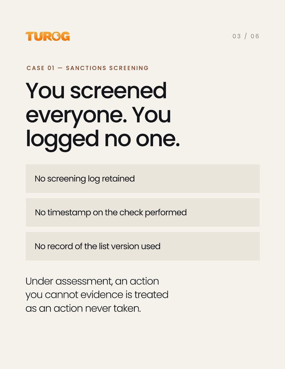 turogtech's tweet photo. Most compliance teams can tell you exactly what the regulator requires, but when the examiner sits down across the table, they ask: "Show me the last six months of transaction monitoring alerts. Show me the testing log. Show me who reviewed it and when." https://t.co/Xssw0hw1s2