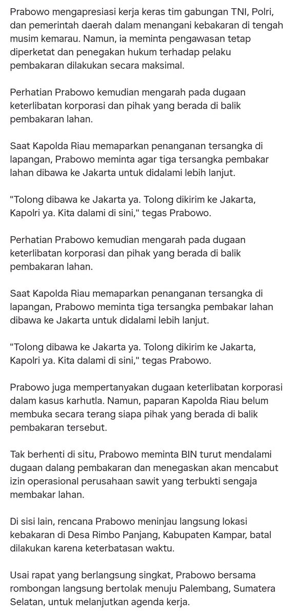 infoRIAU's tweet photo. Dalam rapat tersebut, sejumlah persoalan terkait penanganan karhutla di Riau menjadi perhatian Presiden.

Berdasarkan data BPBD Riau, tercatat 306 titik panas dengan luas lahan terbakar mencapai sekitar 900 hektare. https://t.co/t2ypxH2I4h