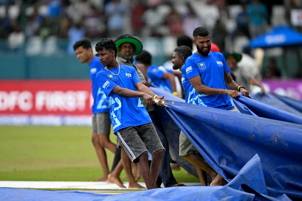 cricbuzz's tweet photo. Encouraging news 😃

The latest update is that the covers are coming off.

"Clear skies above. There's sunshine too now. Groundstaff are speeding up their job," pings Prakash, our man from the venue. "Most of the covers are gone.  Umpires are walking in for what looks like an inspection."

#SLvIND