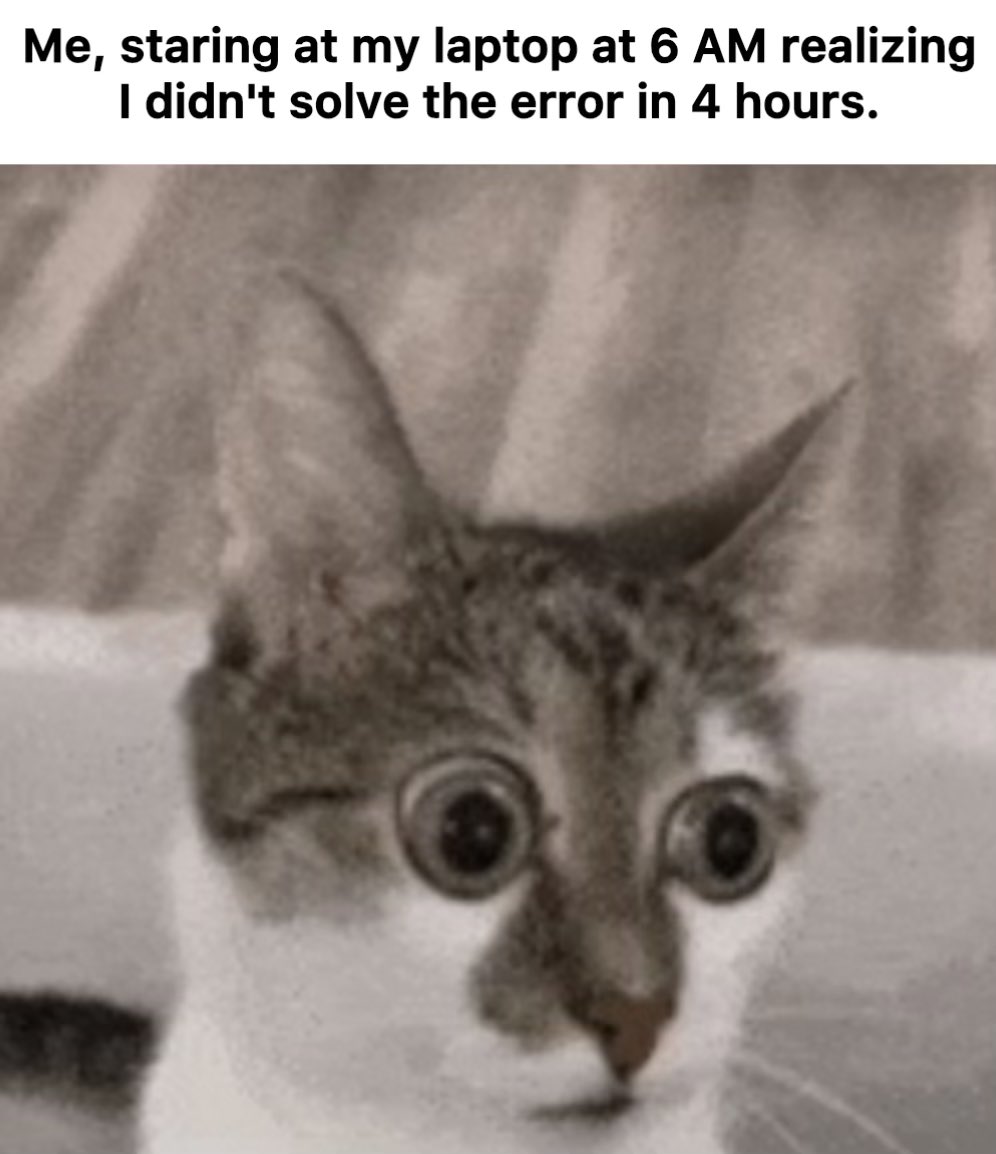 BIGDADDYsd8's tweet photo. 😭getting stuck on the same error for hours after ruining  your sleeping schedule https://t.co/GgU5RhguOA