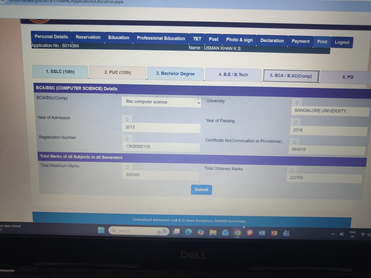9880534044's tweet photo. @ShalaShikshana my application number is 6014384 while applying gpt it is taking wrong entries ex; bsc computer science marks Iam entering 3200 in maximum marks it is taking 320000 and if I enter 2227 it is taking 222700, for claiming  reservation as YES, it is taking asNO, 
 give me solution https://t.co/8CXwJdxQ9x