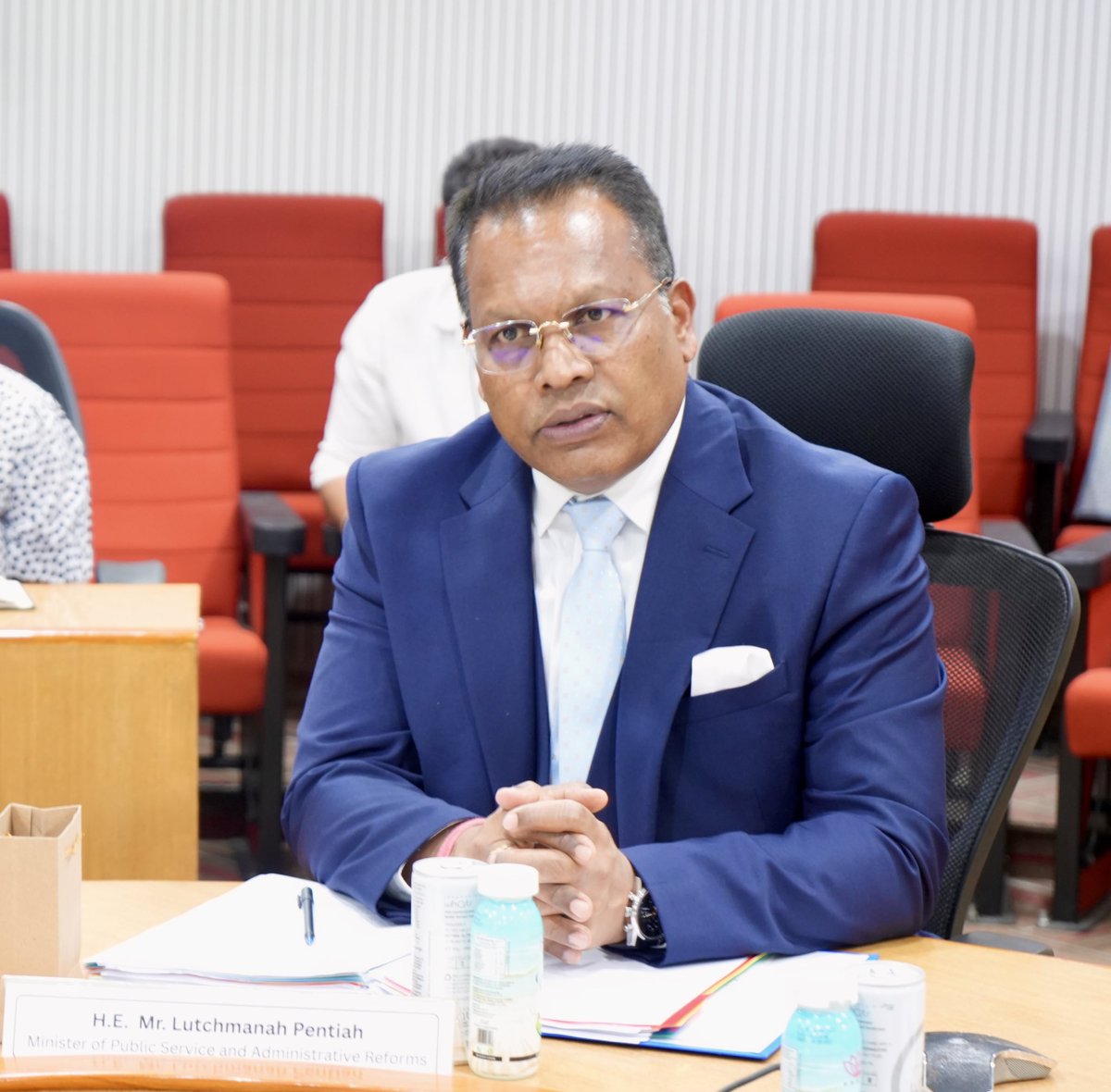 NICMeity's tweet photo. A Mauritian delegation, led by H.E. Mr. Lutchmanah Pentiah, Hon’ble Minister of Public Service and Administrative Reform, visited NIC Hqrs and interacted with Shri Priyank Bharti, IAS, DG, NIC to discuss opportunities for knowledge exchange &amp; collaboration in digital governance. https://t.co/GXPvUpyR16