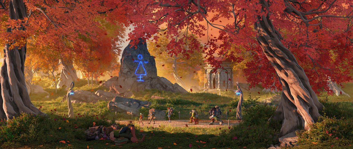 ima_dreamwalker's tweet photo. Eversong Woods, from my Warcraft-inspired archive. 🍂  

A glowing rune, a small band of travelers, and one very committed roadside nap. 😴 https://t.co/2wI4l6Am6W