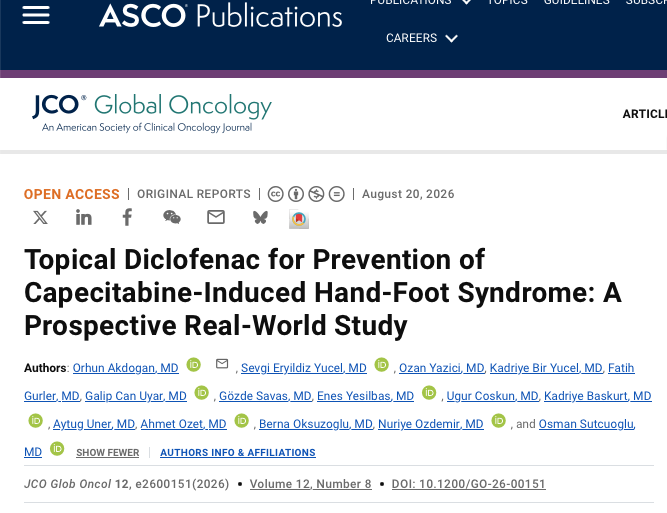 mirrorsmed's tweet photo. 🧴  Does topical diclofenac actually prevent capecitabine-induced hand-foot syndrome in everyday practice?

Article 📰
https://t.co/1AJr83XaT2

Topical Diclofenac  for Prevention of Capecitabine-Induced Hand-Foot Syndrome: A Prospective Real-World Study

A prospective real-world study of 151 patients with colorectal or gastric cancer found that prophylactic 1% topical diclofenac💊 🧴 did not 🚫 prevent clinically significant capecitabine-induced hand-foot syndrome. Grade ≥2 HFS occurred in 16.9% with diclofenac versus 13.8% with active monitoring, with no difference in time to onset or HFS-related dose reductions. Female sex and capecitabine monotherapy were independently associated with grade ≥2 HFS. ➡️ Routine diclofenac prophylaxis is therefore 🙅 not supported.

@DrOzanYazc1
@FatihGurlerMD
@uyargalip
@Xesiloglu
@ugur_coskun_
@kbaskurtt
@OzetAhmet
@nuriyeozdemir71
@osutcuoglu