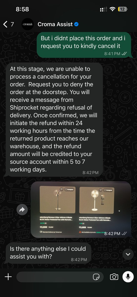 PremSarmaa's tweet photo. @cromaretail @TataCompanies @cromaretail @CromaSupport this is the level of customer support you provide for a bug that was in your website ? 

I got said “At this stage” .What stage ? I just ordered 10 mins back. Let the people decide if they need to order from Croma online who is pushing unsold products https://t.co/CV6XmXkDaa