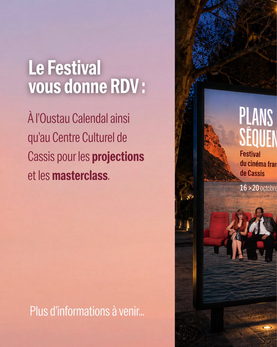 festivalcassis's tweet photo. [ Lieux de rendez-vous 📍] du Festival du Cinéma Français de Cassis. #PlansSéquences

Nous vous donnons rendez-vous du 16 au 20 octobre : 
• À l’Oustau Calendal 
• Et au Centre Culturel de #Cassis 

Pour les projections et des masterclass exceptionnelles ✨ 

#FestivaldeCassis https://t.co/WveyfKZZfz