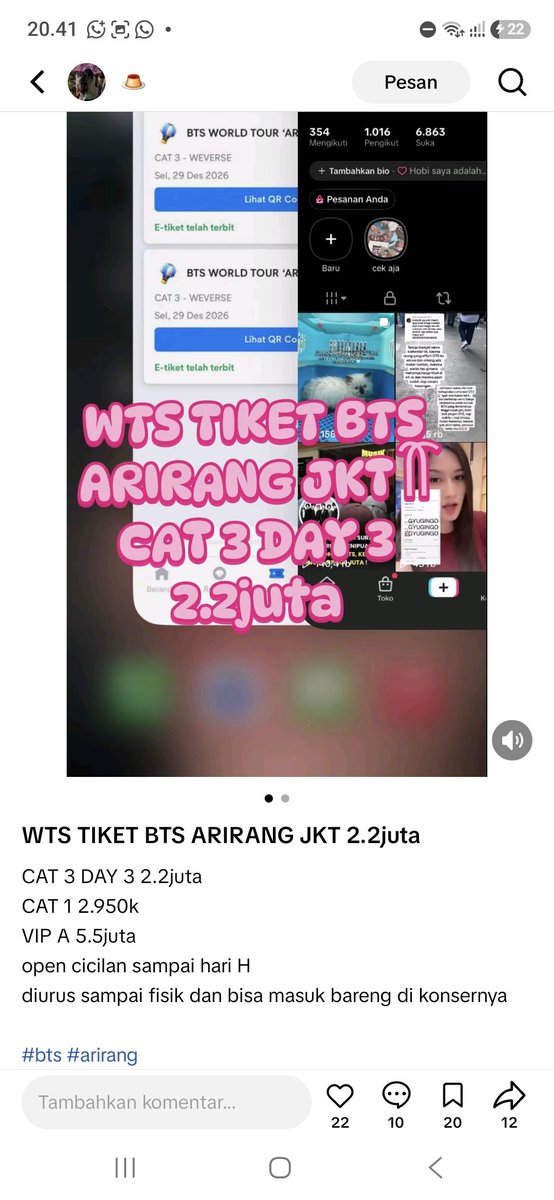 Kimryulan's tweet photo. ‼️SCAMMER TIKET ARIRANG JAKARTA‼️

guys tolong bantu ramein ya biar ga ada lagi yg kena scamm dari akun ini, soalnya udah beberapa orang yg kena termasuk aku, tolong banget ya jangan ada yg kena scam dia lagi🙏🏻🙏🏻🙏🏻

nama akun tiktok : oceanarrates https://t.co/P88ebM2vO4 https://t.co/RJ8ibKVxv1
