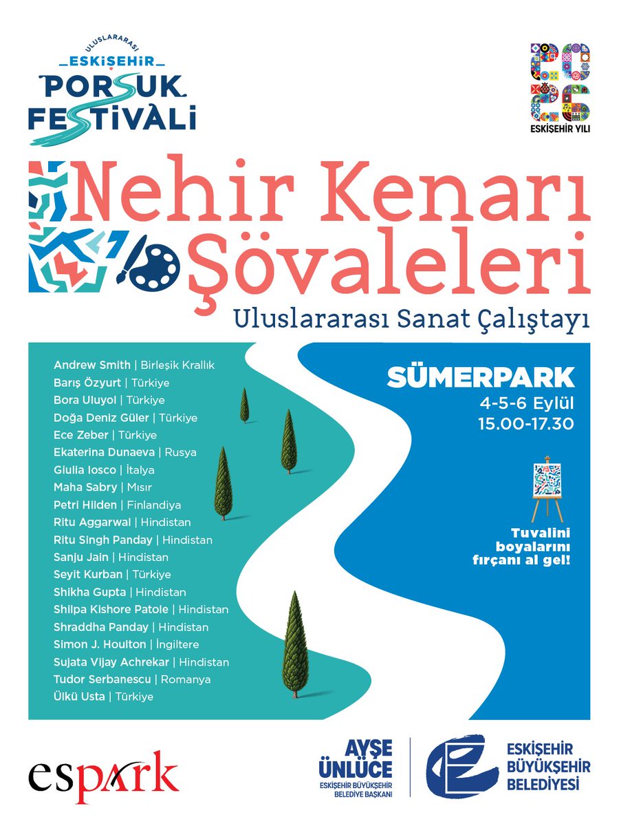 porsukfest's tweet photo. 🎨 Türkiye’den Hindistan’a, Finlandiya’dan İtalya’ya, Romanya’dan Mısır’a… Sanatın renkleri Sümerpark’ta buluşuyor!
Nehir Kenarı Şövaleleri Uluslararası Sanat Çalıştayı
🗓️ 4–5–6 Eylül | 15.00–17.30
#PorsukFest26 
#2026EskişehirYılı

@ayseunluce 
@eskisehirbb 
@ebbetkinlik https://t.co/Ehf7IBvg7u