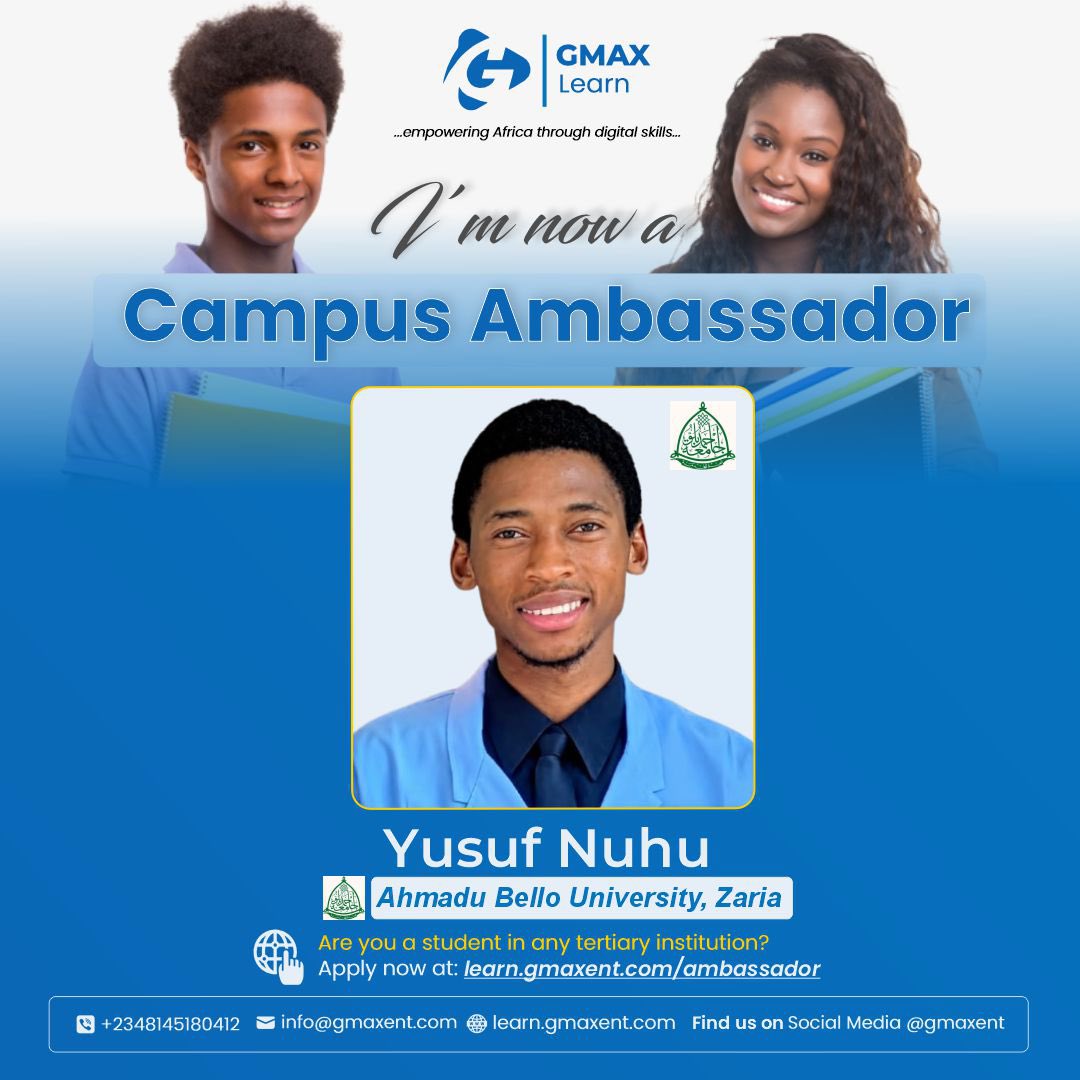 gmax_ent's tweet photo. 🚀 Meet our newest GMAX Learn Campus Ambassadors! 🎓

Yusuf Nuhu — Ahmadu Bello University
Marvellous Adediran — University of Ilorin

They’re joining a growing community of students championing digital literacy, innovation &amp; learning on their campuses. https://t.co/Kts33g83Zt