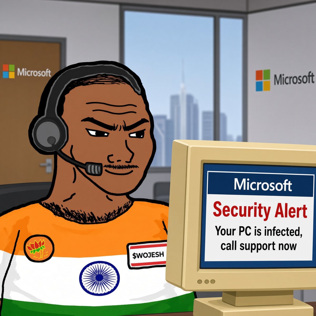 WojeshSol's tweet photo. Hello sir, this is Microsoft Windows calling. Your computer has been infected with 47 viruses, 12 trojans, and one very naughty browser history. Please give me your credit card number immediately before the FBI comes to your house and takes away your WiFi. $Wojesh https://t.co/MnV1O8FY5z