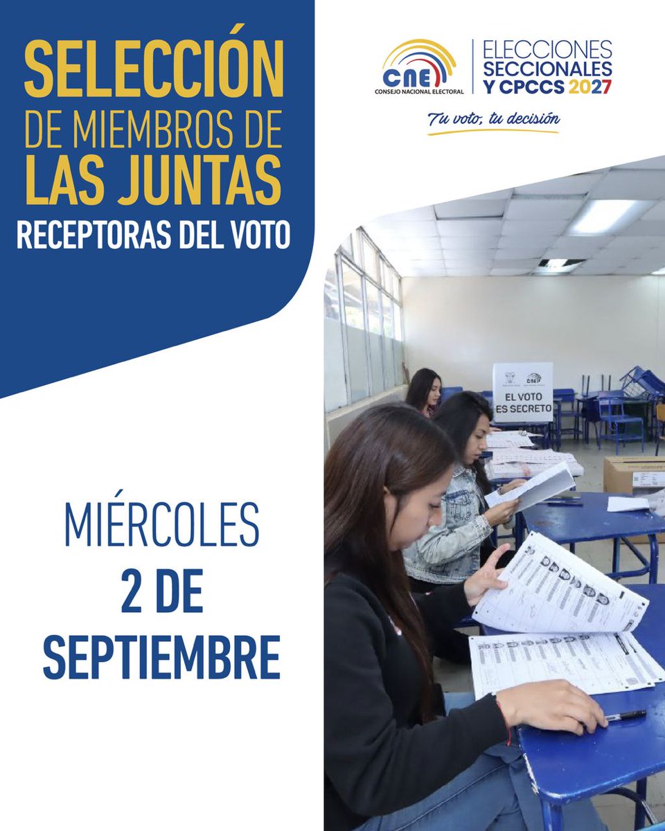 MoronaCne's tweet photo. #Elecciones2027Ec 🔊

🔰 En Morona Santiago, 4.389 ciudadanos serán seleccionados como Miembros de las Juntas Receptoras del Voto (MJRV), este 2⃣ de septiembre, mediante sorteo público. 🗳 https://t.co/DzTtXjB7ti