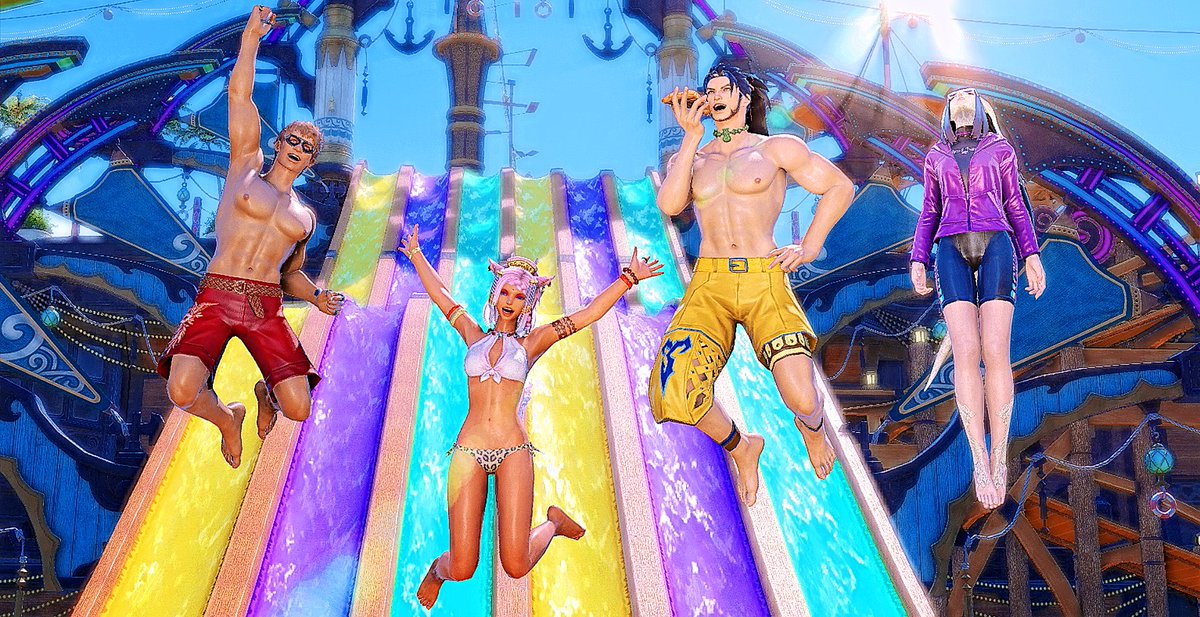 FF14HerElegancy's tweet photo. Obligatory Moonfire Faire 紅蓮祭 2026 
Water Slide Photo! 🌞 🏖️ 🌺

#HienCaitGiriWM | #MoonfireFaire | #GPOSERS |
#ffxivgpose | #gpose | #wolship | https://t.co/16Gc5azOx1