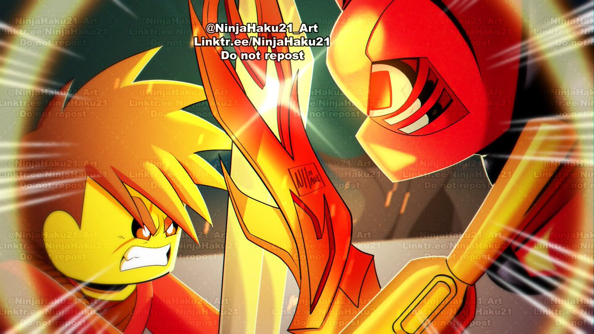 NinjaHaku21_Art's tweet photo. Kai Vs. Tahu screenshot redraw! 🔥

After seeing the latest Death battle, I wanted to redraw a scene from it as a warm up xD It was so cool! I've never drawn a bionicle, so hopefully I did Tahu justice! 
Enjoy!! 

#Ninjago #Bionicle #DEATHBATTLE https://t.co/tuGYyb9dY0