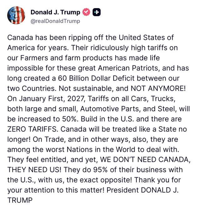 M0xassan's tweet photo. Elections have consequences. #Americans are REAPING what they sow: re-electing Pres Trump. He was CLEAR with implementing his ONE trick #tarrif pony as a form an #EconomicGrowth policy. He has DONE that. What he DID NOT EXPECT was #canada & #china to have the BALLS to oppose him https://t.co/aRKHFFGL1o