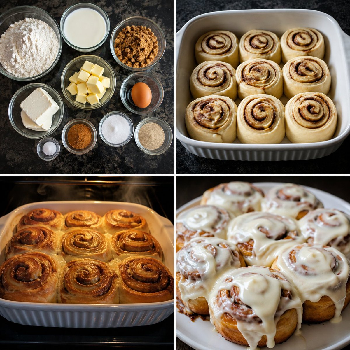 Cheflorarecipes's tweet photo. Classic Cinnamon Rolls with Cream Cheese Glaze

Ingredients
For the dough

3 1/2 cups all-purpose flour
1 cup warm whole milk
2 1/4 tsp active dry yeast (1 packet)
1/4 cup granulated sugar
1 large egg
1/4 cup unsalted butter, melted
1/2 tsp salt

For the cinnamon filling

1/2 cup unsalted butter, softened
3/4 cup packed brown sugar
2 tbsp ground cinnamon

For the cream cheese glaze

4 oz cream cheese, softened
2 tbsp unsalted butter, softened
1 cup powdered sugar
1 tsp vanilla extract
2–3 tbsp milk

Instructions

Activate the yeast: Combine the warm milk, yeast, and a teaspoon of the sugar. Let stand for 5–10 minutes until foamy.
Make the dough: Mix in the remaining sugar, egg, melted butter, and salt. Gradually add the flour and mix until a soft dough forms.
Knead and rise: Knead for about 6–8 minutes until smooth and elastic. Place in a lightly greased bowl, cover, and let rise in a warm place for 1–1½ hours, or until doubled.
Make the filling: Mix the brown sugar and cinnamon. Roll the dough into roughly a 12 × 18-inch rectangle. Spread evenly with the softened butter, then sprinkle with the cinnamon-sugar mixture.
Shape the rolls: Starting from a long edge, roll the dough tightly into a log. Cut into 9–12 equal rolls and arrange in a greased baking dish.
Second rise: Cover and let the rolls rise for 30–45 minutes, until noticeably puffy. Meanwhile, preheat the oven to 350°F (175°C).
Bake: Bake for 22–28 minutes, until the rolls are puffed and golden brown. Avoid overbaking so the centers stay soft.
Make the cream cheese glaze: Beat the cream cheese and butter until smooth. Add powdered sugar and vanilla, then gradually mix in enough milk to create a thick, pourable glaze.
Finish: Let the cinnamon rolls cool for about 5–10 minutes, then generously spread the cream cheese glaze over the warm rolls. Serve warm.