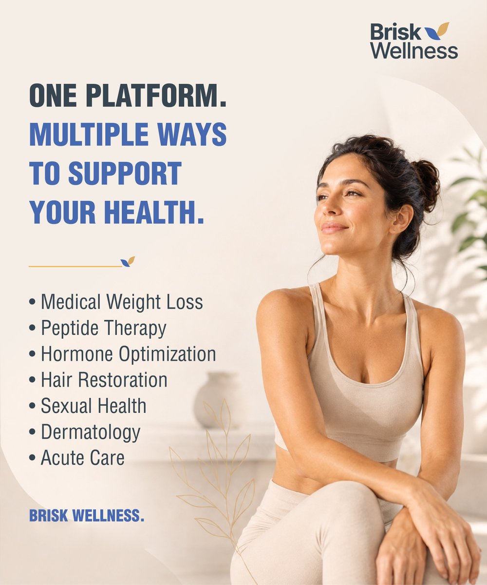 BriskWellness's tweet photo. One platform, every path to feeling better. 

Weight loss, hormones, hair, sexual health, dermatology, and more, all provider-guided, all in one place. 

Explore Brisk Wellness: https://t.co/SOs9hkBPm2

#BriskWellness #Telehealth #MedicalWeightLoss #HormoneHealth https://t.co/teVea0ejZh