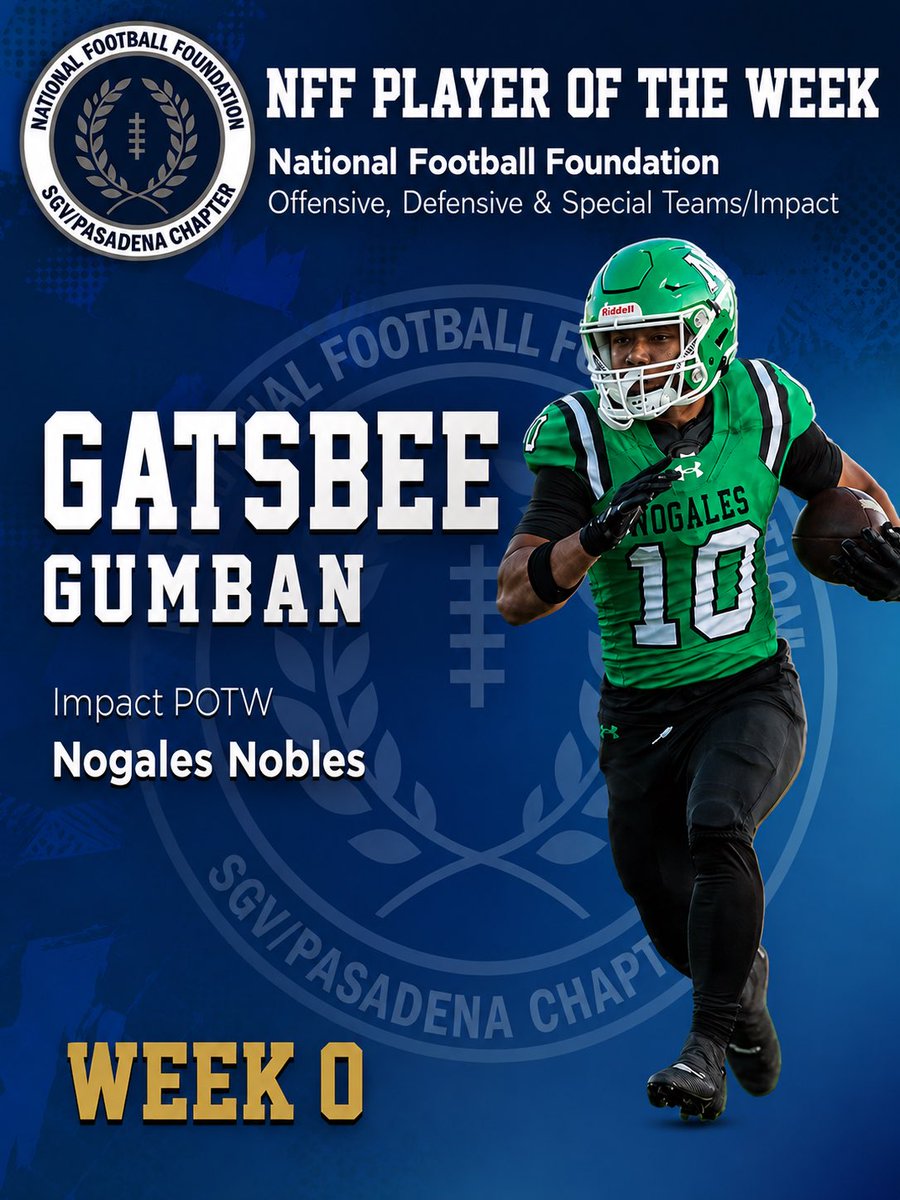 Jsan42's tweet photo. Congratulations to the three Week 0 NFF SGV/Pasadena Players of the Week. @GatsbeeGum @JaylanHuang_ @Denzel_Carter09 @NogalesNoblesFB @Coach_Castaneda @coachmark_48 @SGVNSports @tspeterson40 https://t.co/0iQ2QZlB9k