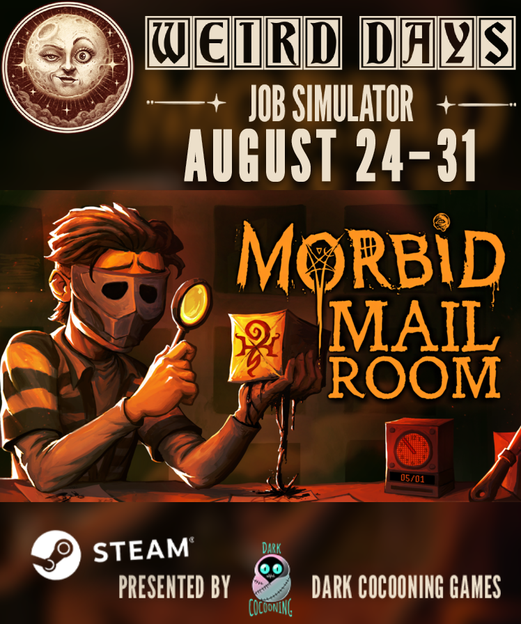 Joshua_Allin_'s tweet photo. Morbid Mailroom is participating in the #WeirdDays Job Simulator Festival hosted by @weirddaysevent 

Updated trailer, and playtest signup!
Check it out on Steam!

#WeirdDaysJobSimulator2026 https://t.co/C7JwpcECWE
