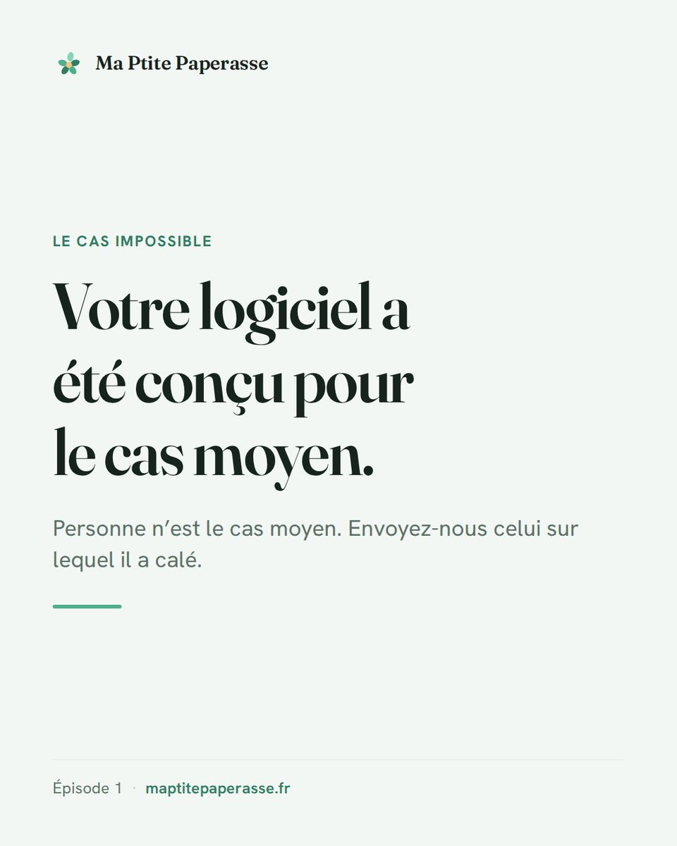 MaPtitePaperass's tweet photo. Votre logiciel a été conçu pour le cas moyen.

Personne n'est le cas moyen.

Envoyez-nous le cas sur lequel il a calé. Actifs financiers, prêt entre filiales, exercice de 18 mois, SCI à l'IS qui refacture à la holding. On le fait et on publie l'écran.

Même si on n'y arrive pas. https://t.co/Iw8e0nQ3O5