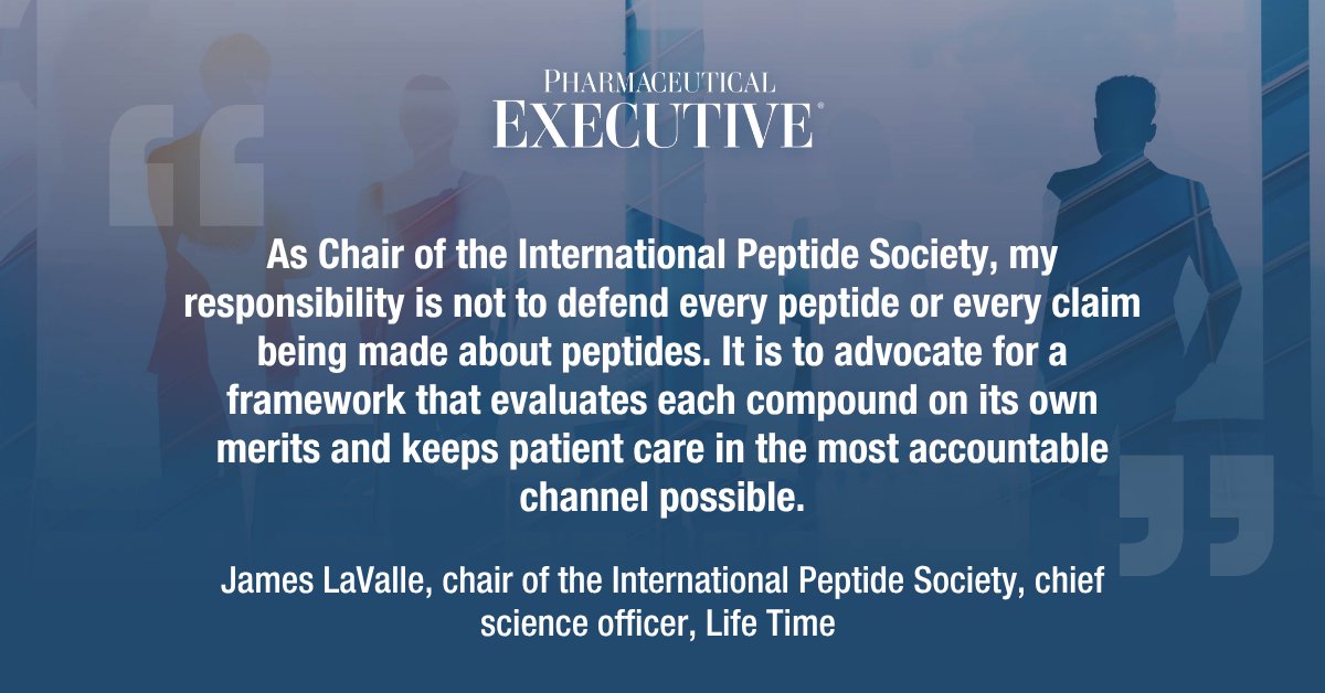 PharmExec's tweet photo. An FDA panel just recommended six peptides for the compounding Bulks List.

James LaValle says that is not approval, &amp; the real fight is over evidence &amp; oversight.

🔗 Full Q&amp;A: https://t.co/VhgMidTev6

#PharmExec #PeptideTherapy https://t.co/wKFDoOua8u