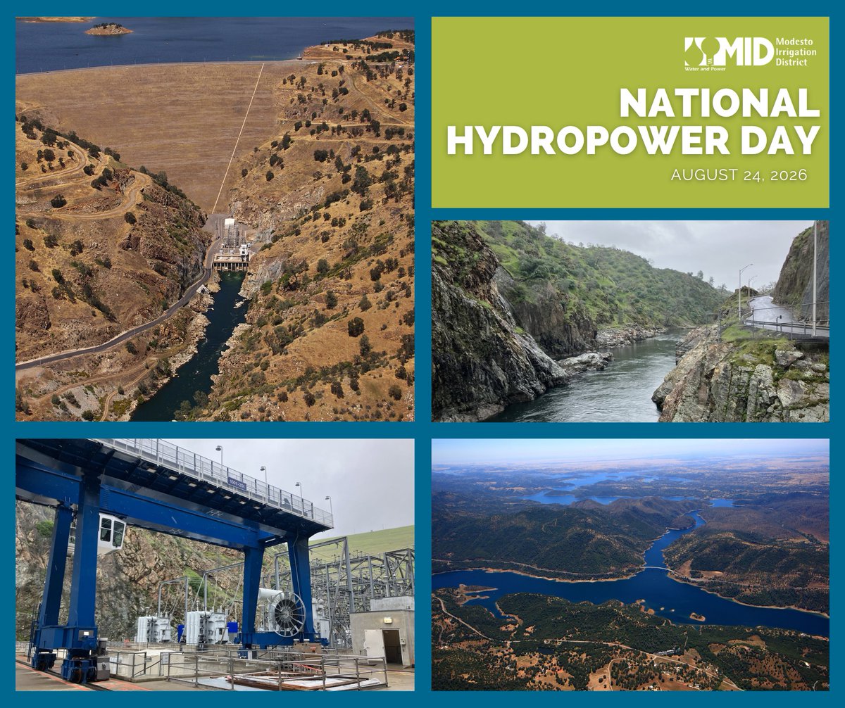 mod_irrigation's tweet photo. Today we're celebrating National Hydropower Day! 💧⚡

The Don Pedro Project is a vital part of MID's diverse power mix, and it generates clean, reliable and affordable electricity for our community. https://t.co/AOQyq9IwVb