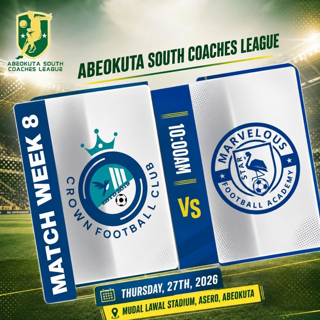 AbkSouthLeague1's tweet photo. MATCH WEEK 8 THURSDAY FIXTURES:

CROWN FC Vs MARVELOUS STAR FA: 10:00am

#ASCL26 #Grassrootfootball https://t.co/uLqufOl4C2