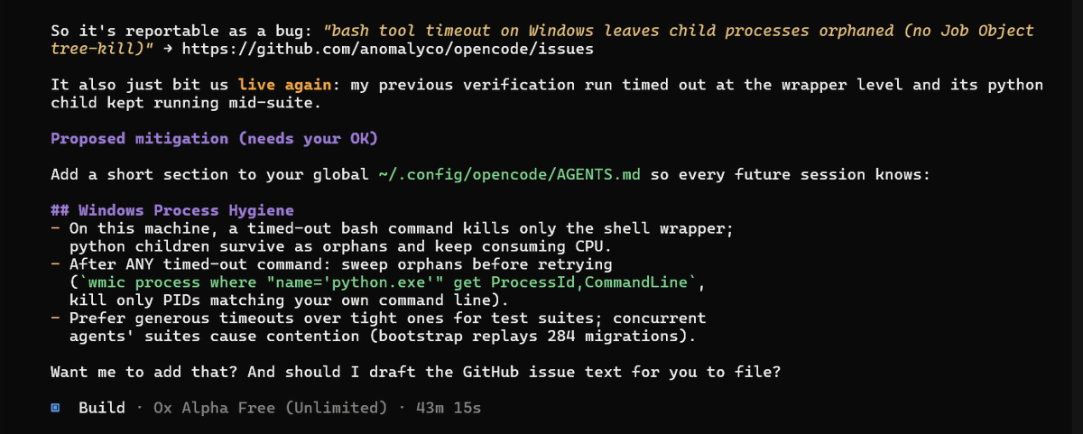 rowend_duke's tweet photo. So Ox Alpha just found a bug in its own harness.

Omg, why can't this be forever? https://t.co/lfbgigDZI9