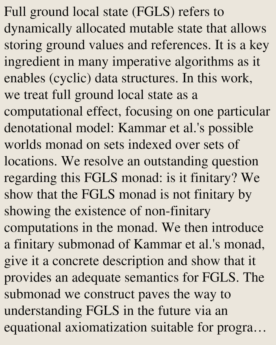 ProgPapers's tweet photo. Finitary Semantics for Full Ground Local State

Orpheas van Rooij, Ohad Kammar, Sam Lindley, Cristina Matache
https://t.co/JwvguBFONa [𝚌𝚜.𝙿𝙻] https://t.co/3kolEFXuVJ