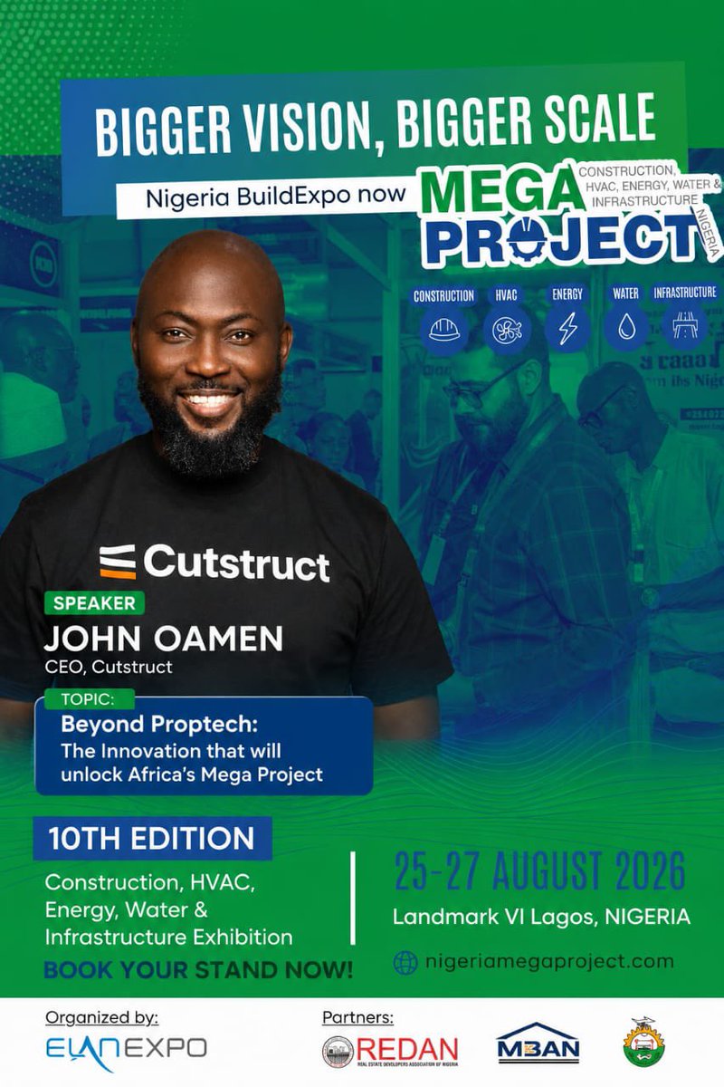 CutStruct's tweet photo. Catch our CEO, John Oamen, live on stage this week! This is a conversation you cannot afford to miss. https://t.co/4Gje2zvokc

#Cutstruct #NigeriaMegaProject #BuildExpo2026 GM GM https://t.co/rYIOWxv5s3