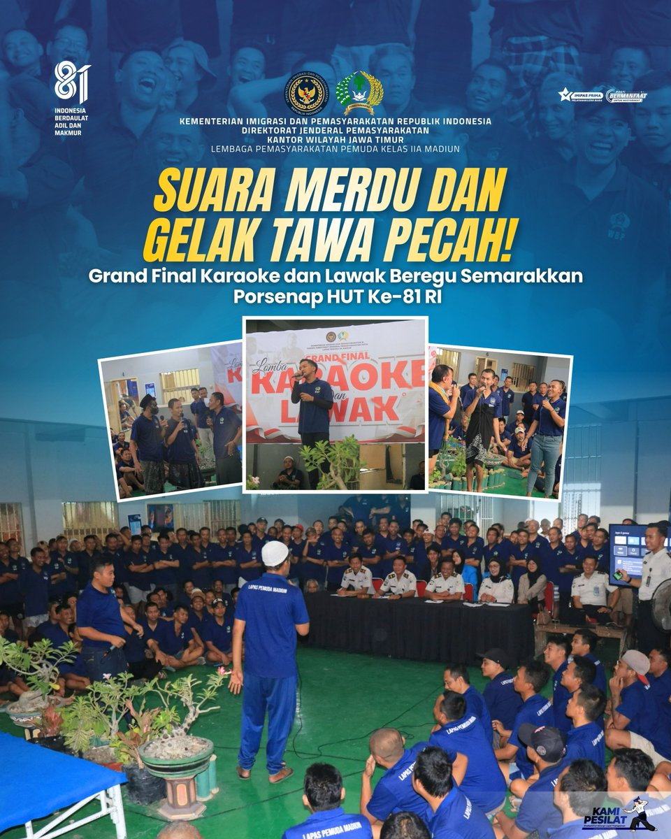 PemudaIia's tweet photo. Suara Merdu dan Gelak Tawa Pecah! Grand Final Karaoke dan Lawak Beregu Semarakkan Porsenap HUT Ke-81 RI

Simak Infografis diatas Ya..

Kami PESILAT (ProfEsional SInergi LoyAl Transparan)

#ImipasSetahunBergerakBerdampak #SetahunBerdampak #Kemenimipas #ImipasPrima #Ditjenpas https://t.co/ynKtVocgUH