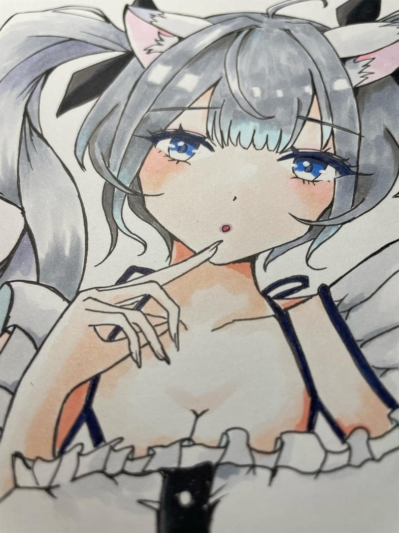 funny_french's tweet photo. ケモ耳銀狐🦊
自分的に結構可愛く描けました✒️
今回もコピックオンリーで描いております🎨

気に入った方にお譲りします✨
サイズはA5サイズ
コンパクトに飾れるサイズです😄

https://t.co/7n40c6r7e9
#イラスト #ケモ耳 https://t.co/tHKvImFaao